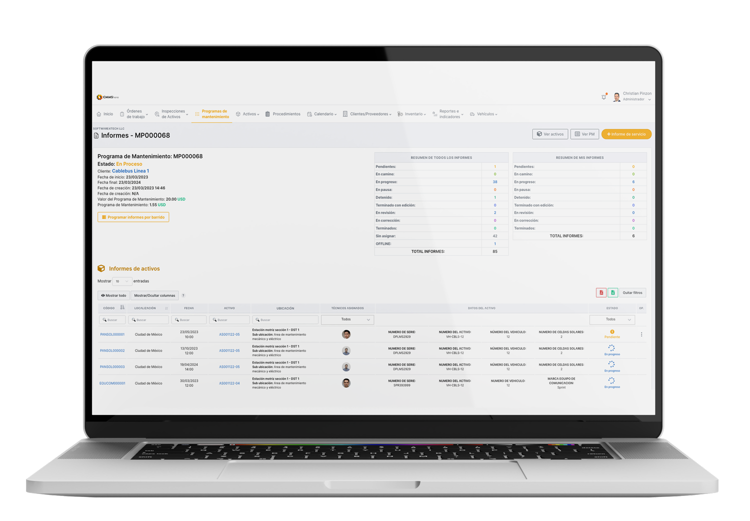 CMMShere pltform showing the maintenance programs page