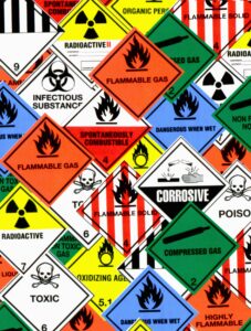 Collection of several NFPA stickers for hazardous, chemical, oxidizing, corrosive, and flammable materials