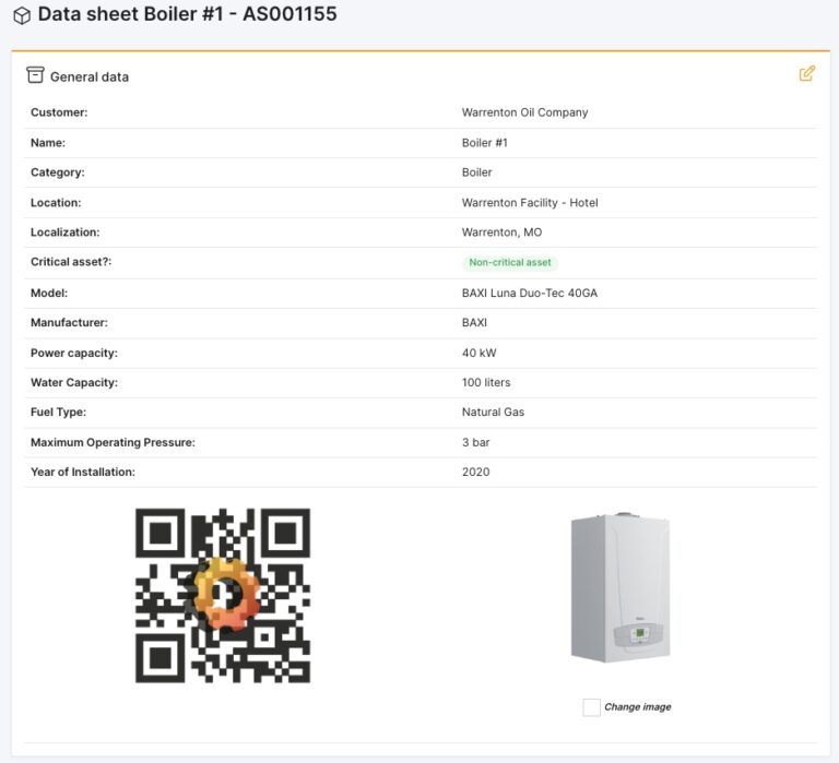 Lifesheet of an asset as shown on the Datasheet module in CMMShere