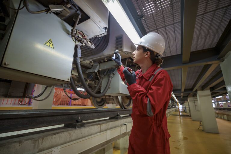Maintenance technician monitoring an asset to later log observations in a CMMS software